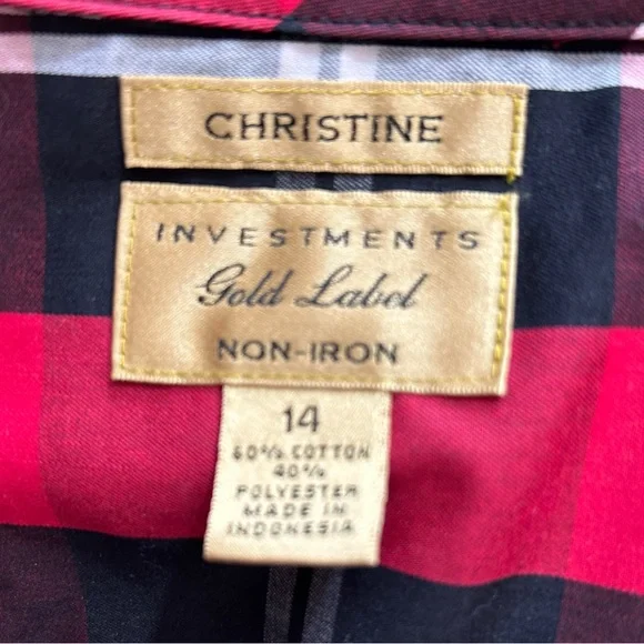 4/$20 Investments “Christine” Gold Label Non-Iron Plaid Shirt - Picture 2 of 2